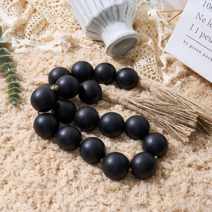 OMISHE Large Wood Bead Garland Black with 1.6" Diameter Wooden Beads and Tassels, 41" Long Rustic Farmhouse Country Wood Beads Garland for Home Tiered Tray Decor, Decorative Beads Garland Black