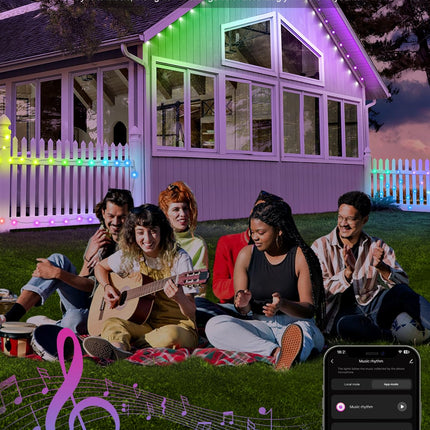 Permanent Outdoor Lights 65.6ft, Smart RGB+IC LED Eaves Lights with 100 LEDs, IP65 Waterproof Outdoor LED Lights for Party, Roof, Garden, Game Day, Work with Alexa, Google Assistant