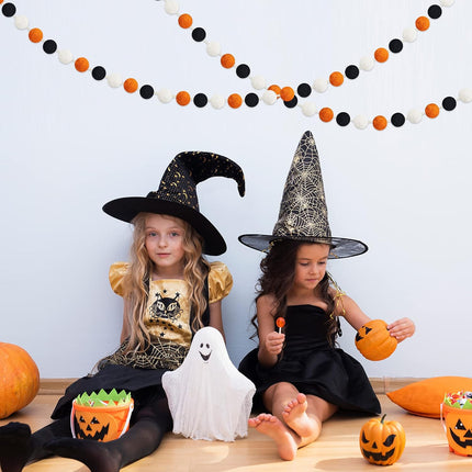 60 Balls Halloween Felt Ball Garlands - Halloween Decorations - Halloween Black Orange White Pom Pom Garlands for Home Tree- Halloween Party Indoor Outdoor Home Office Hanging Decor - 25mm
