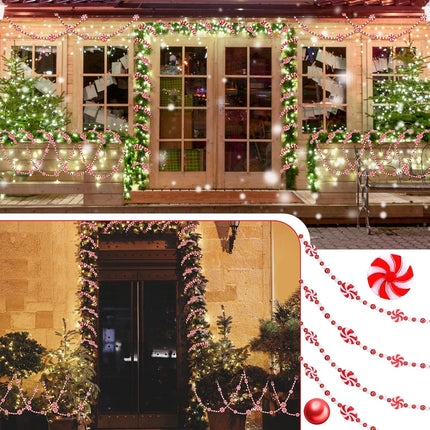 Tigeen 36 ft Christmas Tree Candy Garland, Candy Beaded Garland Plastic Red and White Bead Garland Candy Round Decor for Christmas Tree Xmas Home Fireplace Christmas Party Decoration