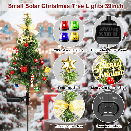 Solar Small Christmas Tree Outdoor Decorations Waterproof 2PC Solar Christmas Yard Decorations 40 Bright LED Lights Constant & Flashing DIY Christmas Decorative Light for Outside Pathway Lawn Patio