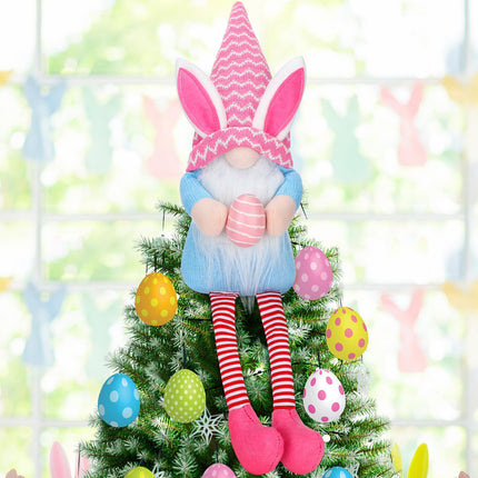 Easter Gnome Tree Topper 24 Inch Large Plush Gnomes Tree Ornaments Swedish Party Decoration Supplies with High Hat Legs Bunny Ear for Home Fireplace Table Holidays Presents(Fresh Style)