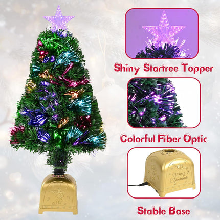 Ikfashoni 27inch Fiber Optic Christmas Tree Prelit Small Christmas Tree with Lights Artificial Mini Tabletop Christmas Tree Tiny Little Table Top Xmas Tree for Christmas Decorations