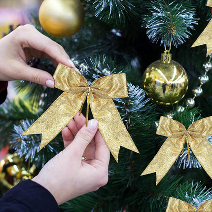 Waydress 36 Pieces Bow Decor, Christmas Tree Bow Ornament, Glitter Ribbon Bowknot for Wreath Garland, Party Crafts Home Decoration, 3 Sizes 4.3 x 4.7 Inch, 5.1 x 5.5 Inch, 6.3 x 6.7 Inch (Gold)