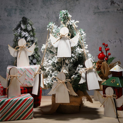 Christmas Wooden Angel Ornaments Farmhouse Christmas Ornaments Xmas Angels Rustic Christmas Decorations White Christmas Ornaments for Christmas Tree Home Decoration (8)