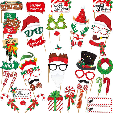 LEVSUPTY 44Pcs Christmas Party Photo Booth with Stick Props Kit for Adults Kids for Christmas Theme Party Favors Decorations Decor Supplies,Funny Xmas Selfie Props…
