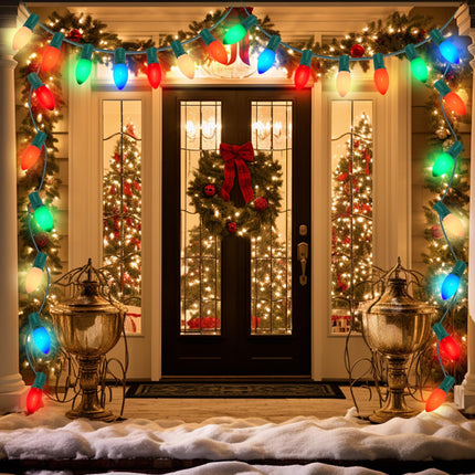25 Pack C9 LED Christmas Light Bulbs Ceramic Multicolor C9 Bulbs E17 Base - for Christmas Tree Lights Replacement Bulbs, Christmas Lights Replacement Bulbs for Home Yard Porch Stair, 0.6W = 7W