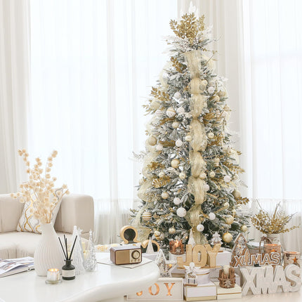 Sea Team 36-Pack Artificial Glitter Pine Twigs, Spruce Stem Ornaments, Decorative Fern Sticks, Picks, Branches for Christmas Tree, Wreath, Vase Fillers for Centerpieces, Home Décor, Gold