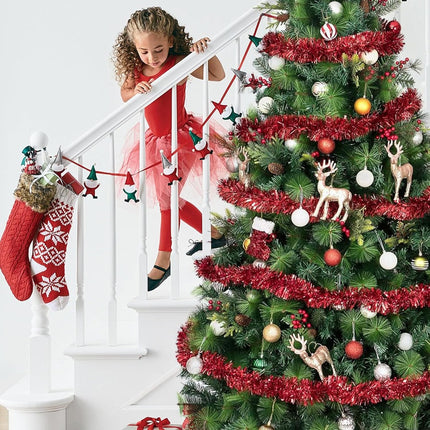 100 FT Red Tinsel Garland Christmas Halloween Tinsel Garland Decorations Metallic Tinsel Twist Garland for Christmas Tree Year Holiday Birthday Party Decorations (3.54" x 50', Red)