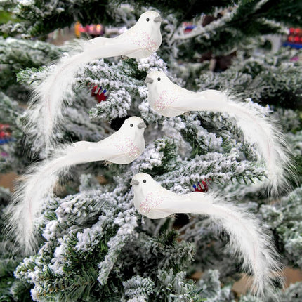 Cosweet 12 Pcs Artificial Christmas Dove Birds with Clip, White Feather Xmas Tree Ornament Wreath Flower Arrangement Supplies for Party Wedding Decor DIY Craft s