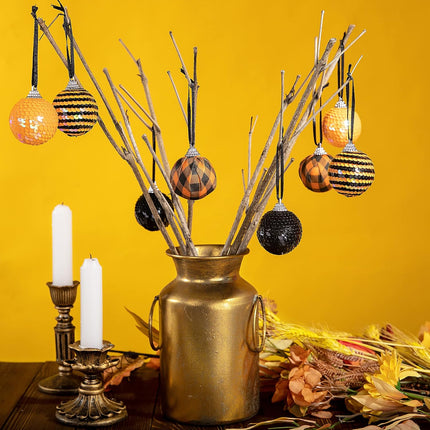 12pcs Halloween Ball Ornaments - 1.96" Halloween Sequin Hanging Ball - Scary Halloween Theme Hanging Balls for Halloween Wreath Ornaments and Party Decoration