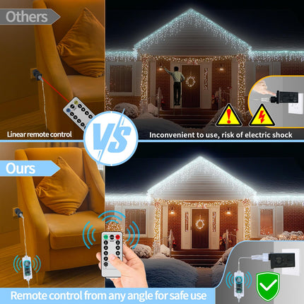 Icicle Christmas Lights 50+16Ft 506 LED Icicle Lights for Outside with 101 Drops 8 Modes Remote Dimmable Connectable Memory Timer Plug Icicle Lights Indoor Outdoor Xmas House Roof