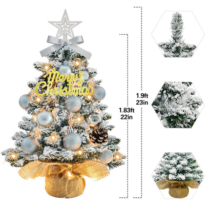 Tabletop Christmas Tree with Lights 22 Inch Mini Artificial Frosted Christmas Tree Small White Christmas Tree Ornaments for Xmas Decor