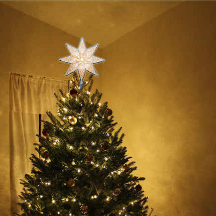 Star Christmas Tree Topper, 8" Lighted Double-Sided Star Treetop, 8-Point Star Xmas Tree Topper with 10 Warm White Lights, 120V UL