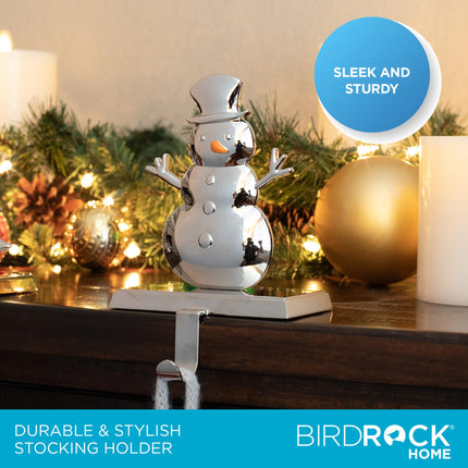 BIRDROCK HOME Christmas Stocking Holders for Mantle - Weighted Metal Hanger for Stockings & Holiday Decor - Sturdy Metal Hook for Fireplace, Staircase & Shelf - Non-Scratch Base - Snowman