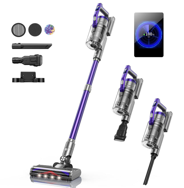 Cordless Vacuum Cleaner, 450W Stick Vacuum Cleaner, Oled Color Screen Display, Up To 55Mins, 8 Animation Modes, Multicone Filtration, Handheld Vacuum For Hardwood Floors, Carpets, Pet Hair S14