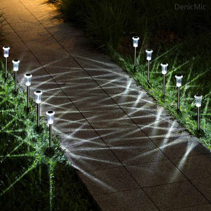 DenicMic Solar Lights Outdoor Solar Pathway Lights Outdoor Waterproof Solar Garden Lights LED Stainless Steel Outdoor Solar Lights for Yard Christmas Decorations Outdoor (Cold White, 10 Pack)