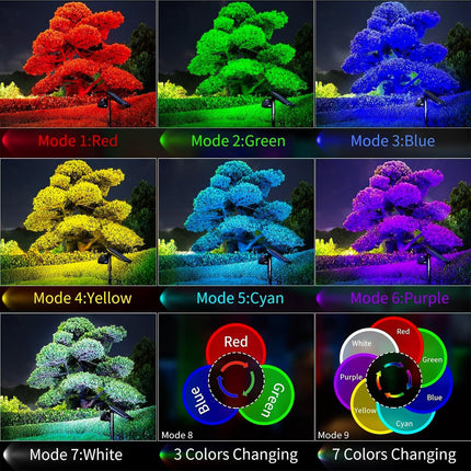 JSOT Solar Lights Outdoor Waterproof - Color Changing Solar Spot Lights Outside, Solar Powered Spotlight Landscape Lighting Halloween Spotlights for Tree Garden Yard Pathway Driveway House Christmas