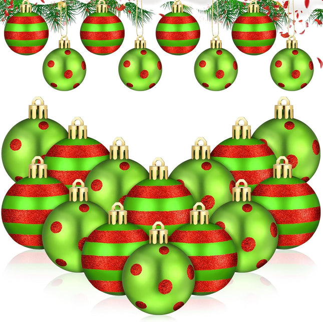 Syhood 20 Pcs Christmas Ball Ornaments Lime Green Red Christmas Ornament 2.36 Inch Glittering Hanging Xmas Balls Christmas Dot Stripe Tree Decoration Ornament for Tree Home Indoor Decor