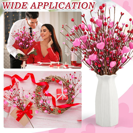 6 Pack Valentine’s Day Picks Artificial Berry Flower Stems Picks with Pink Hearts for Valentines Day Decor and s Wedding Anniversary Decorations(16inch Pink)