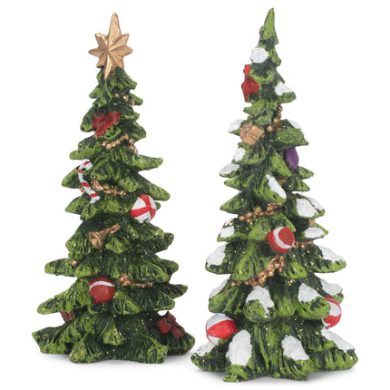Resin Holiday Decorated Christmas Trees - Set of 2