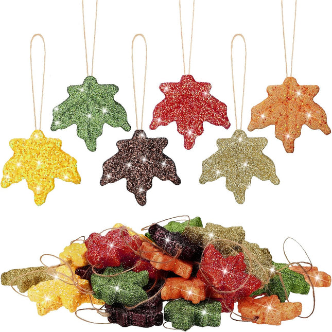 Xinnun 36 Pcs Thanksgiving Fall Glitter Maple Leaves Mini Hanging Fall Leaves Artificial Colorful Foam Ornaments Fall Tree Ornaments for Autumn Garland Thanksgiving Party(Maple