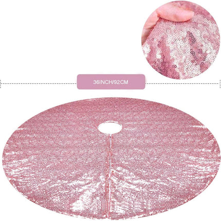 Pink Christmas Tree Skirt, Sequin Sparkly Tree Skirt 36 Inch, Glitter Candy Xmas Tree Mats for Pencil Tree, Pink Fall Christmas Decorations Ornaments