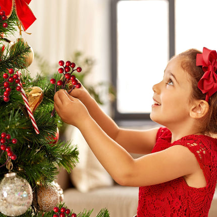 40 Pieces Christmas Red Berry Stem Artificial Red Berry Stems Christmas Holly Berry Branches for Christmas Tree Decor Wreath DIY Craft