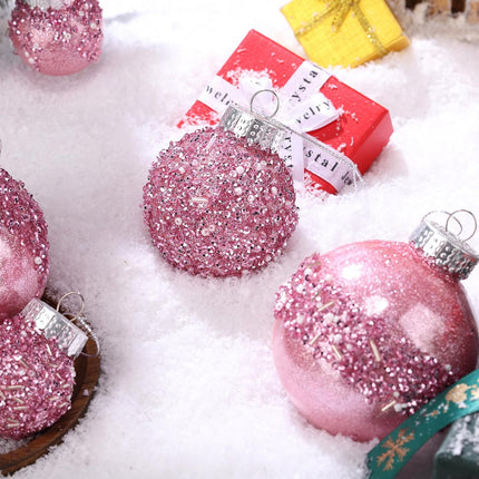 Civaner 24 Pcs Glitter Christmas Ball Ornaments Set 3.2'' 2.4'' 1.6'' Christmas Tree Ornaments Hanging Sequin Shatterproof Balls for Xmas Tree Wreath Garland Christmas Home Decor(Pink)