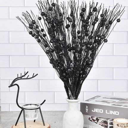 DearHouse 22 Pack Christmas Glitter Berries Stems,16.5 inch Black Christmas Picks for Festival Holiday Crafts and Home Decoration (Black)