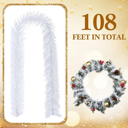 Hotop Artificial Christmas Garland Twist Pine Garland Tinsel Garland Xmas Metallic Decoration Faux Holiday Decor for Stair Fireplace Christmas Tree Wreath(324 ft,White)