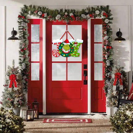 Christmas Joy Wooden Door Sign Decorations Wood Joy Xmas Wreath Hanging Signs Christmas Joy Letter Sign for Home Front Door Holidays Christmas Party Supplies