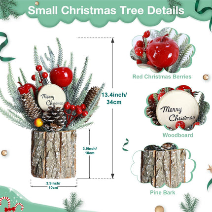 Mini Tabletop Christmas Tree Small Artificial Christmas Tree for Desk Xmas Trees with Pine Cones Red Christmas Ornaments Christmas Table Centerpieces for Holiday Party Home Office Decorations