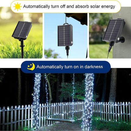 Solar Christmas Lights Outdoor - 65Ft/20m 200 LED Solar Powered String Lights, USB Charging, Remote, 8 Modes Waterproof Lights for Garden, Yard, Tree Decor - Cool White