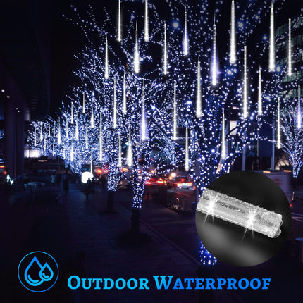 KNO Meteor Shower Lights 15 inch 24 Tubes 672 LED Christmas String Lights Plug in Outdoor Waterproof Falling Rain Lights for Wedding Party Garden Holiday Tree Decorations (Cool White)