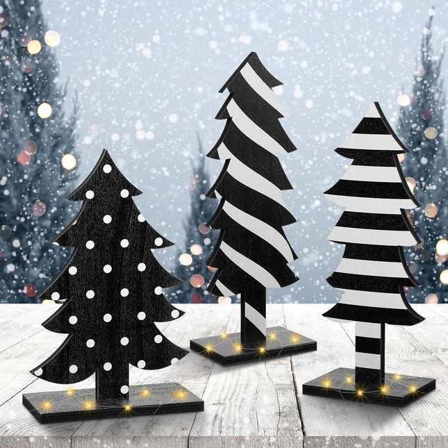 Meooeck Table Christmas Tree Decorations Farmhouse Black and White standing Handmade Wood Trees Rustic Wooden Christmas Tree Centerpieces for Tabletop Xmas Home Office Holiday Party Decor