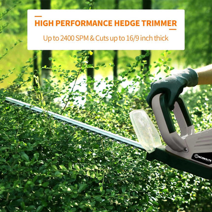 WORKSITE 20V Hedge Trimmer Cordless, Lightweight Bush Trimmer with 20-Inch Dual Steel Blade, Battery & Fast Charger Included