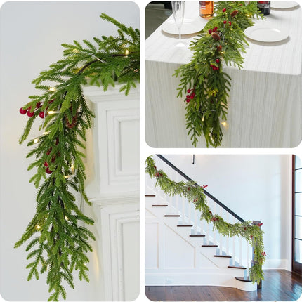 Christmas Norfolk Pine Garland,9Ft Real Touch Norfolk Pine Garland, Artificial Pine Greenery Christmas Garlands for Table Fireplace Wall Home Indoor Outdoor Decoration