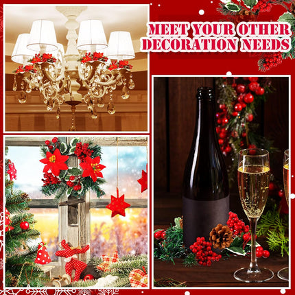 Set of 8 Christmas Candle Rings Christmas Wreaths Berry Pinecone Red Poinsettia Candle Wreaths Rings Mini Christmas Candleholders Xmas Wreath Candle Holder for Christmas Centerpiece(Stylish)