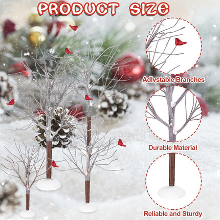 8 Pcs Christmas Decor Trees Christmas Village Trees Set Mini Decor Trees with Red Birds Snow Village Frost Trees Winter Snow Model Birch Trees Village Accessories for House Garden Winter Table Decor