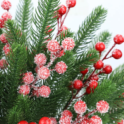 45 Pcs Artificial Pine Branches and 15 Fake Frosted Red Berry Stems, Christmas Picks and Sprays, Christmas Greenery Christmas Pine Needles for DIY Wreath Xmas Flower Arrangements Decoration