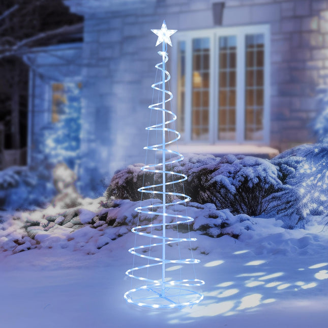Yescom Twinkle 6Ft Spiral Christmas Tree Light 182 Pre-Lit LED 8 Model for Indoor Outdoor Patio Garden Pathway Holiday Party Event Xmas Night Decor Water Resistant with Star Topper Metal Stakes White