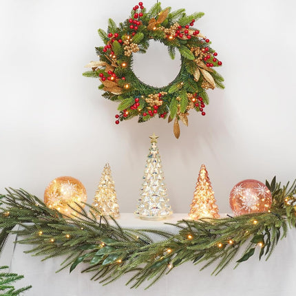 Christmas Small Wreath for Front Door 20 Inches Pre-Lit Timer Pine Xmas Artificial Garland Decorations Holiday Fireplace Wall Window Indoor Outdoor Decor