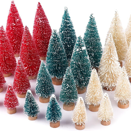 30 Pcs Bottle Brush Trees Christmas Decorations Indoor, Red Blue Yellow Miniature Christmas Tree, Mini Christmas Tree with 4Sizes for Christmas Decor