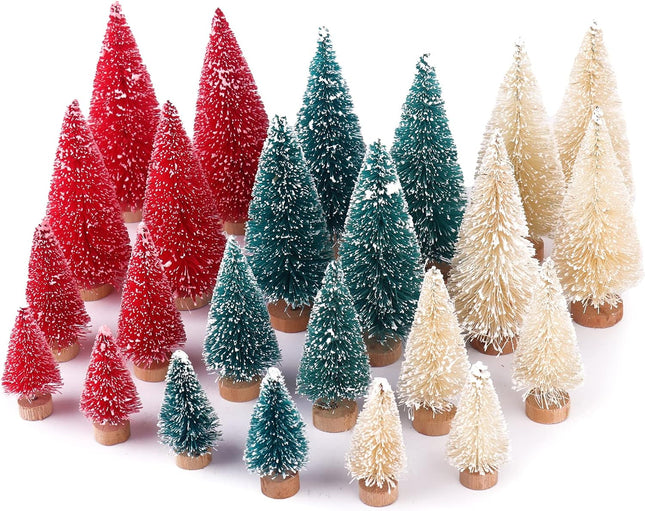 30 Pcs Bottle Brush Trees Christmas Decorations Indoor, Red Blue Yellow Miniature Christmas Tree, Mini Christmas Tree with 4Sizes for Christmas Decor