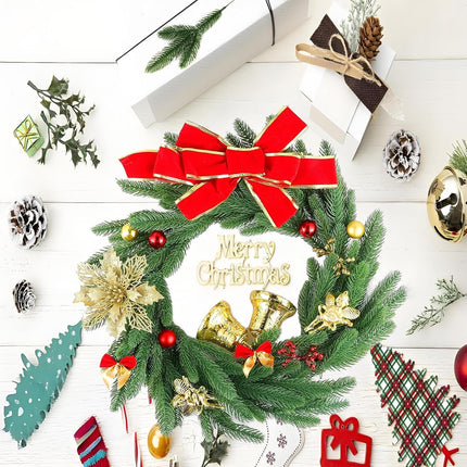 Artificial Pine Branches, Fake Christmas Greenery Pine Sprigs with 6Pcs Cute Santa Claus Decoration for DIY Garland Crafts Christmas Embellishing and Home Garden Decoration (50pcs)