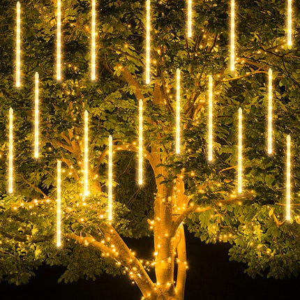 TW SHINE Christmas Meteor Shower Lights Outdoor, 864 LED 12" 24 Tubes Waterproof Christmas Lights Outdoor Plug in, Snow Falling Rain Icicle Xmas Lights Decorations, Warm White