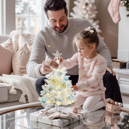 Small White Christmas Tree, 24 Inch/2ft Artificial Mini Table Top Christmas Tree, Tabletop Christmas Tree with Star, Ball Ornaments for DIY Christmas Decorations