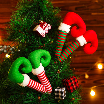 4 Pcs Christmas Picks Christmas Elf Legs Boot Pick Striped Elf Ornaments for Christmas Tree Stuffed Elf Leg Tree Topper Elf Feet Elf Legs for Decor Xmas Holiday Indoor Outdoor Party, Red, Green, White
