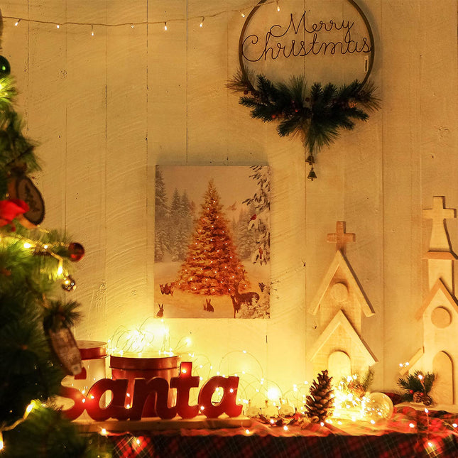 NIKKY HOME 16" x 12" Christmas LED Lighted Canvas Wall Art Prints Light Up Tree Forest Picture White Winter Snow Scene for Holiday Decor